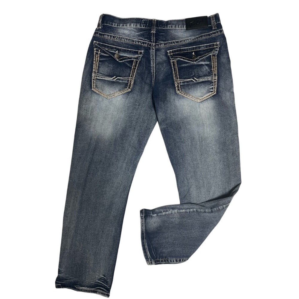 True Luck Straight Thick Stitch Embroidered Pocket Western Jeans  Men's 34 x 31